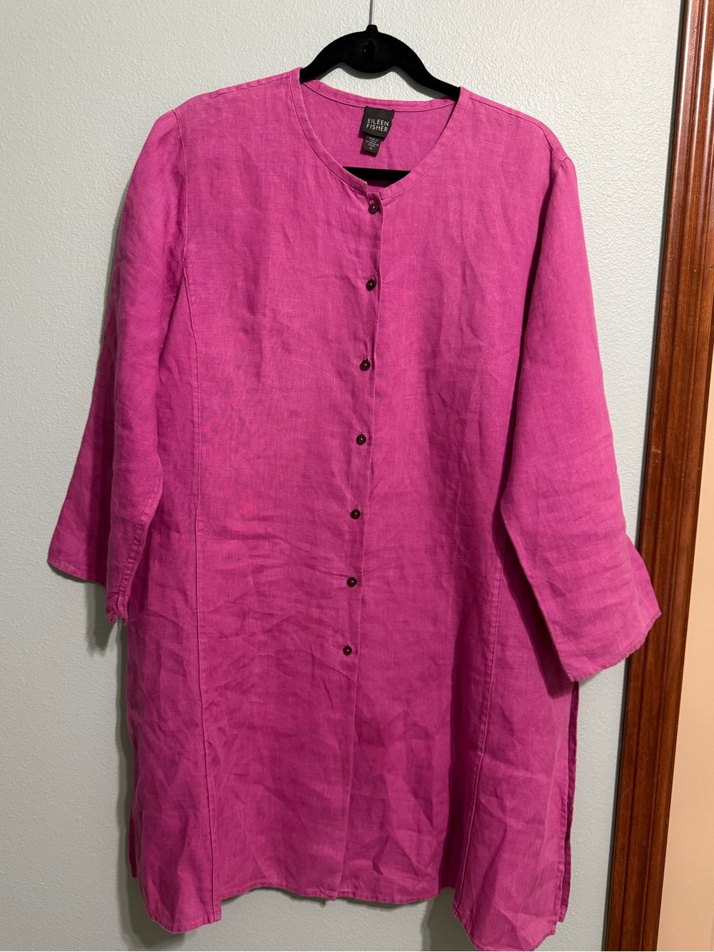 Eileen Fisher Organic Linen Button Down Tunic Top Magenta Pink NWOT Size XL